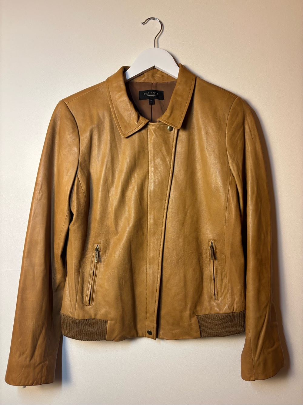 Talbots Camel/Tan Soft Leather Bomber Jacket, Size 10 - Picture 1 of 14